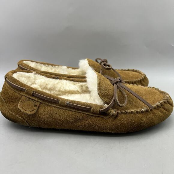 dearfoams Shoes - Fireside By Dearfoams Shoes Womens Size 9 Brown Suede Moccasin Faux Fur Slippers